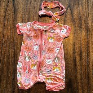 Little Sleepies Boho Bunnies shorty romper with headband